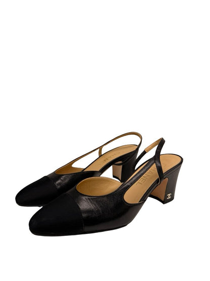 Chanel Black Block Heel CC Slingbacks. Size: 38