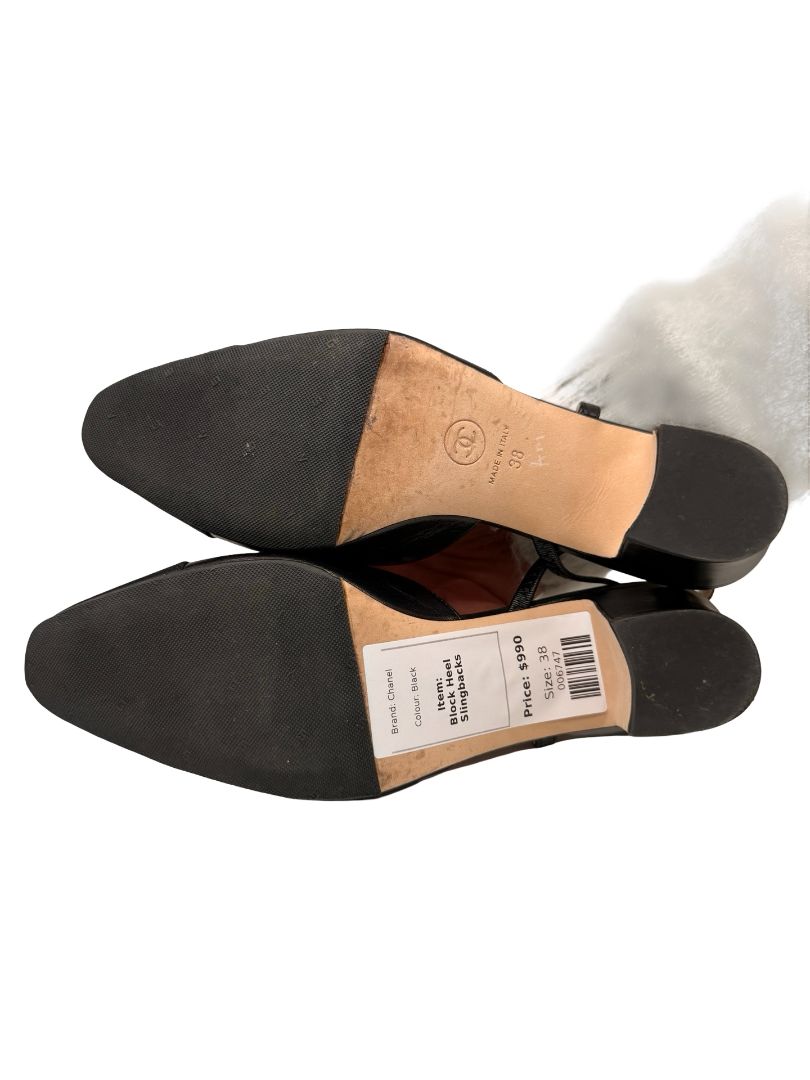Chanel Black Block Heel CC Slingbacks. Size: 38