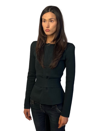 Scanlan Theodore Dark Green Curved Hem Crepe Knit Jacket W Tie. Size: S