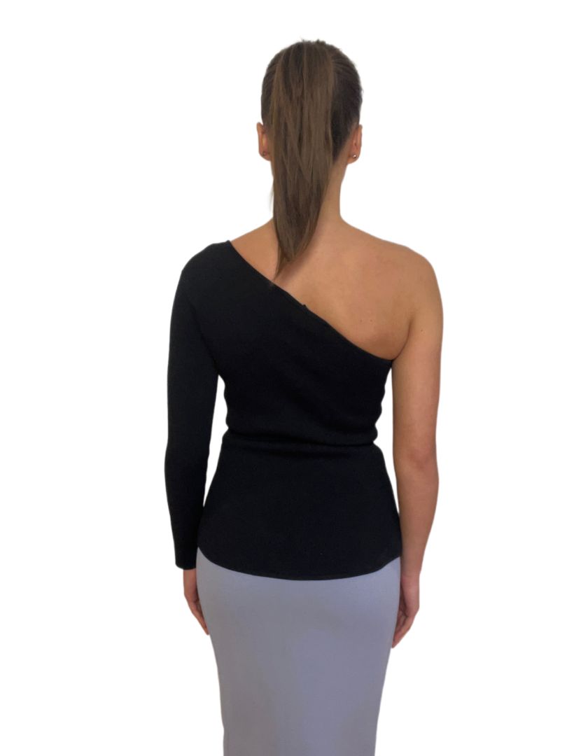 Scanlan Theodore Black One Sleeve Crepe Knit Top Size: Small