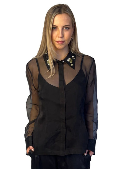 Husk Black Collar Embellished Shirt W Cami. Size: 14