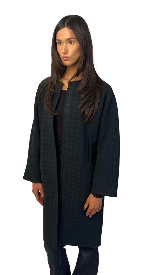 Scanlan Theodore Dark Green Houndstooth Wool Cocoon Coat. Size: S-M