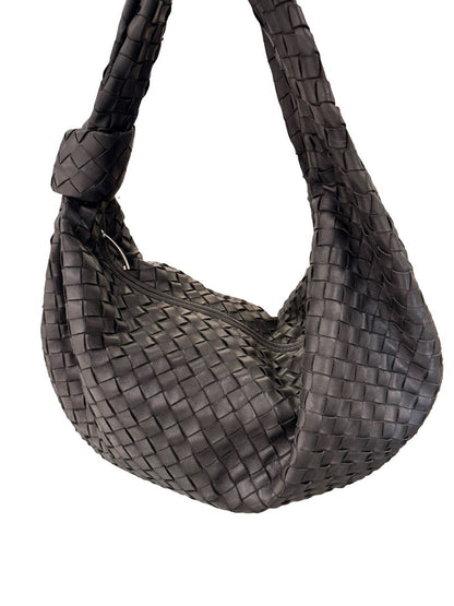 Bottega Veneta Black Jodie 'Classic' Shoulder Bag in Intrecciato Leather.