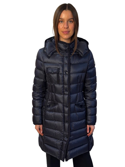 Moncler Navy 'Hermine' Long Down Puffer Coat W De Size: 4