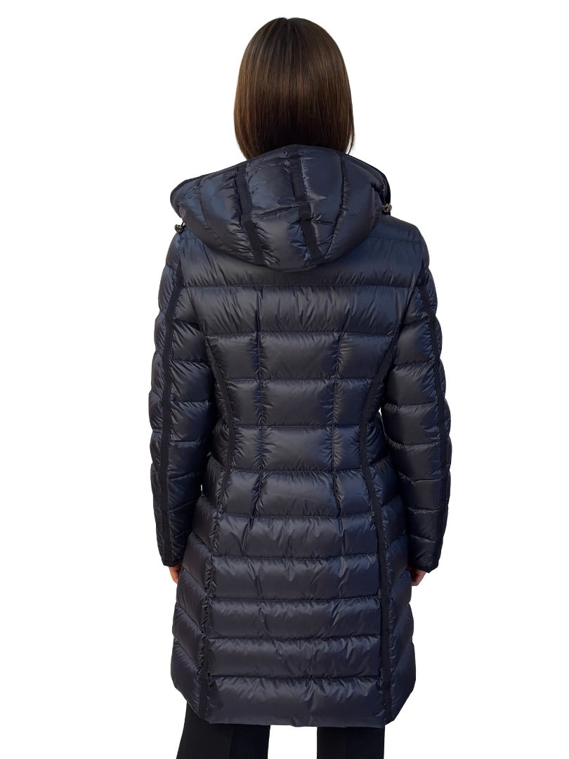 Moncler Navy 'Hermine' Long Down Puffer Coat W De Size: 4