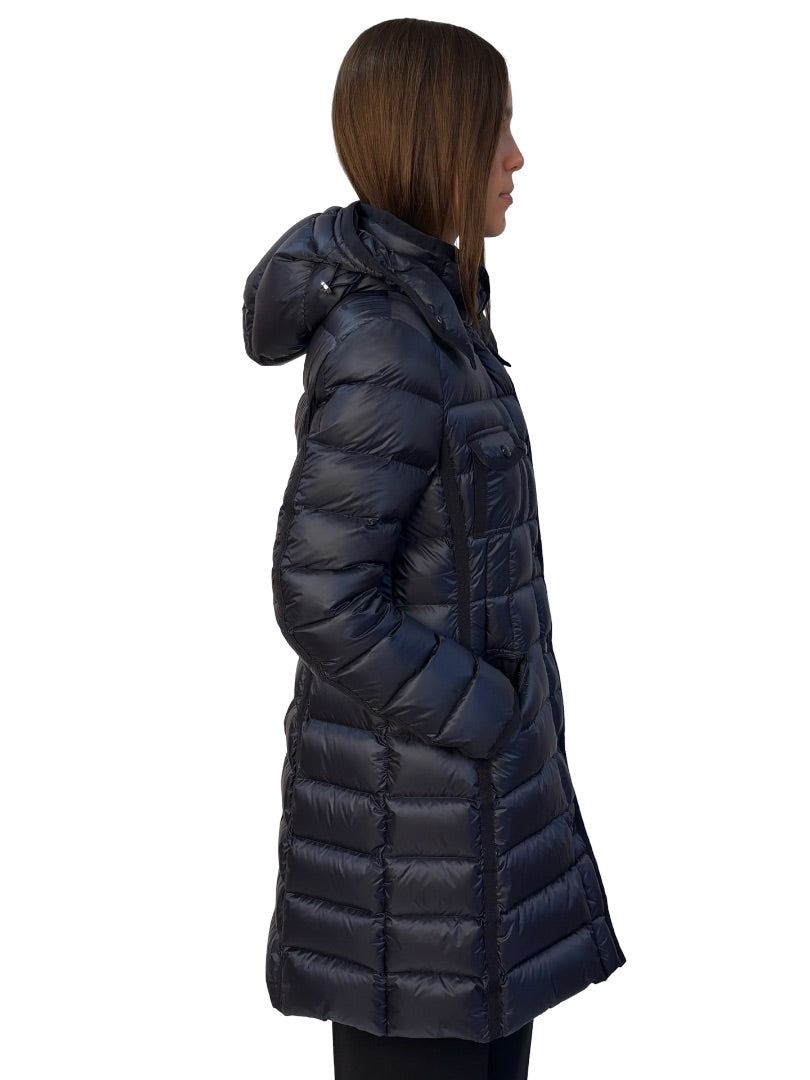 Moncler Navy 'Hermine' Long Down Puffer Coat W De Size: 4