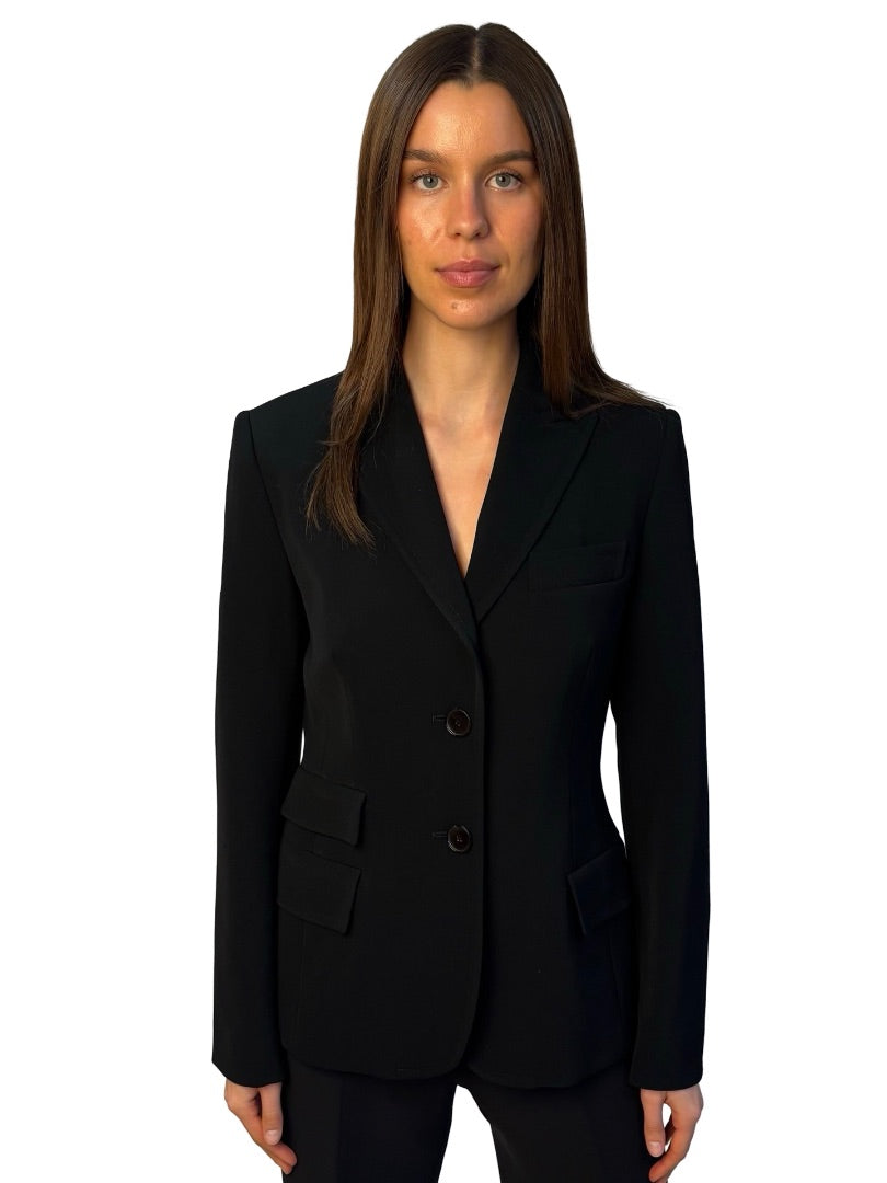 Bogner Black Wool Single Breasted Pocket Blazer. Size: 12