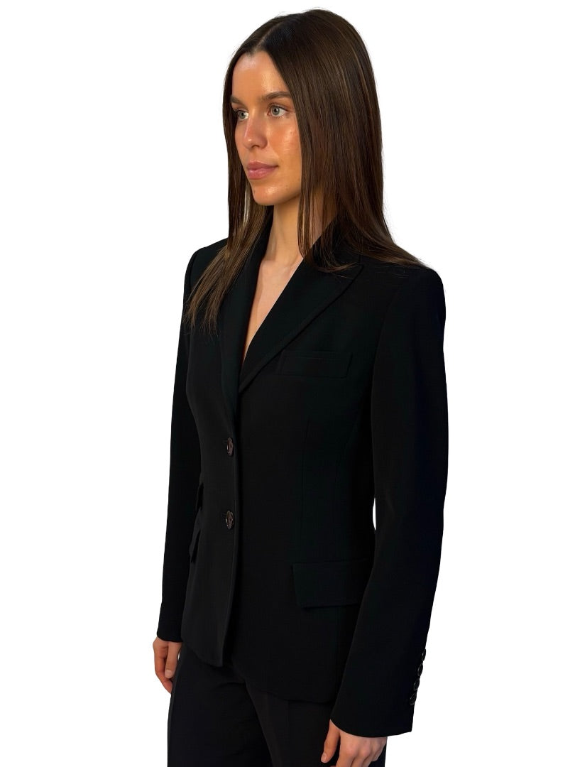 Bogner Black Wool Single Breasted Pocket Blazer. Size: 12