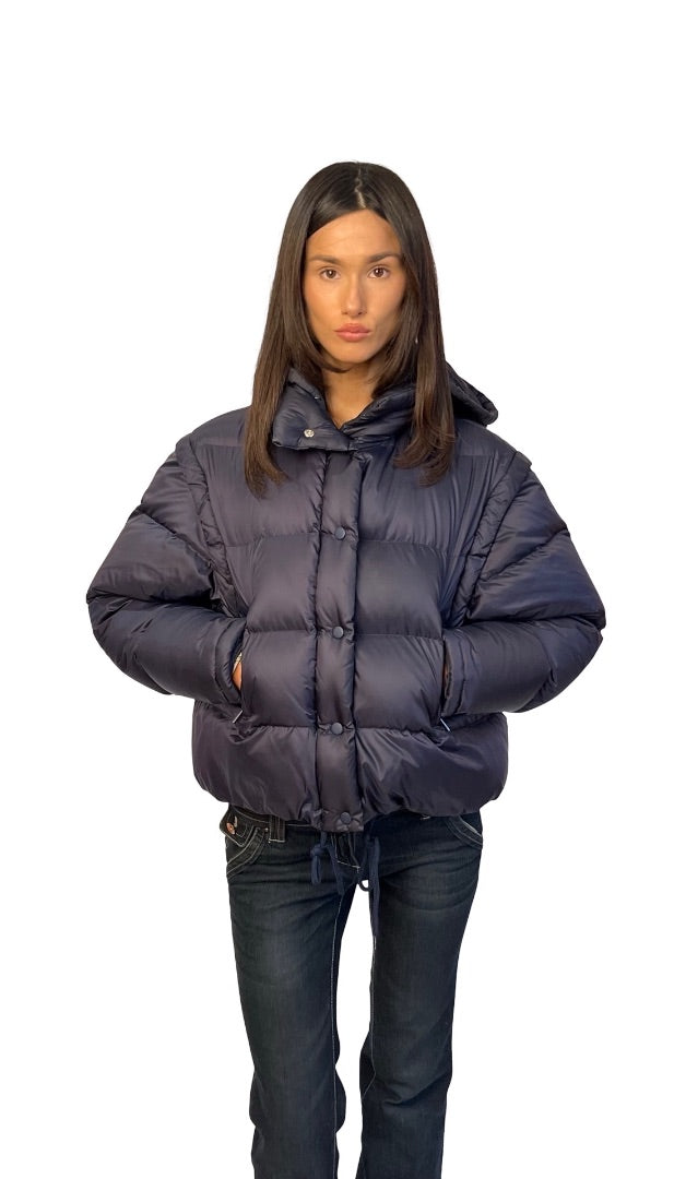Scanlan Theodore Navy Hooded Nylon Puffer Jacket. Size: S