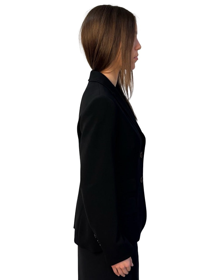 Bogner Black Wool Single Breasted Pocket Blazer. Size: 12
