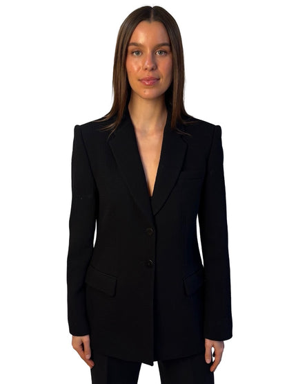 Armani Collezioni Black Textured Wool Single Breasted Blazer. Size: 46