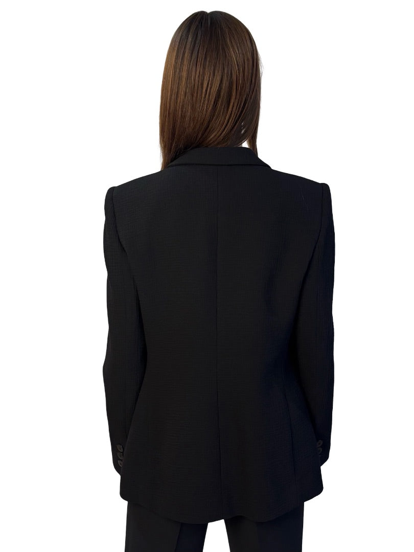 Armani Collezioni Black Textured Wool Single Breasted Blazer. Size: 46
