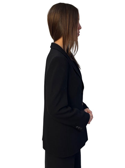Armani Collezioni Black Textured Wool Single Breasted Blazer. Size: 46