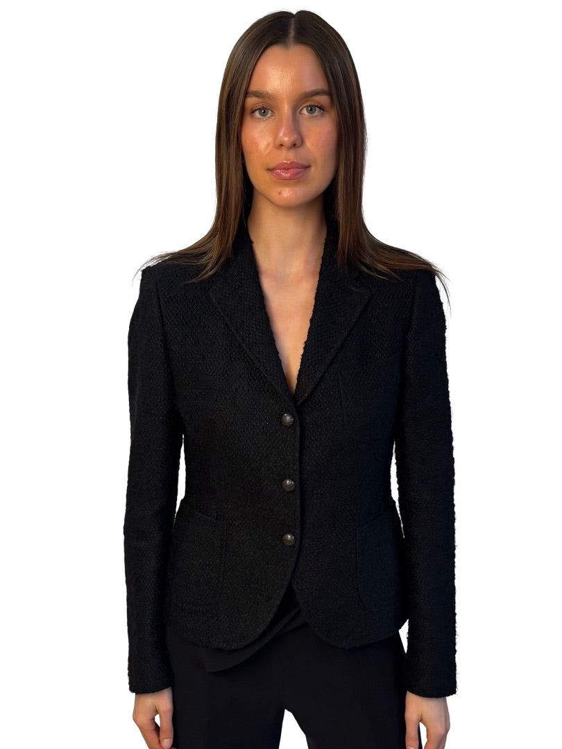 Jalouse Black Tweed Metallic Single Breasted Blazer. Size: S