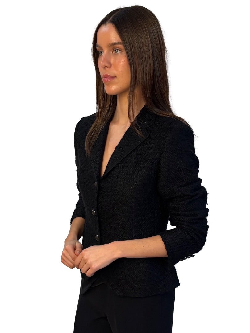 Jalouse Black Tweed Metallic Single Breasted Blazer. Size: S