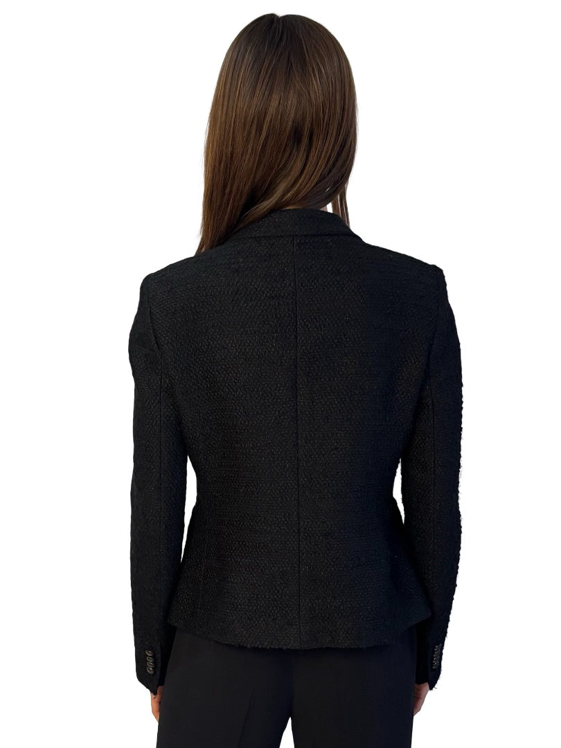 Jalouse Black Tweed Metallic Single Breasted Blazer. Size: S