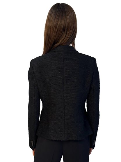 Jalouse Black Tweed Metallic Single Breasted Blazer. Size: S