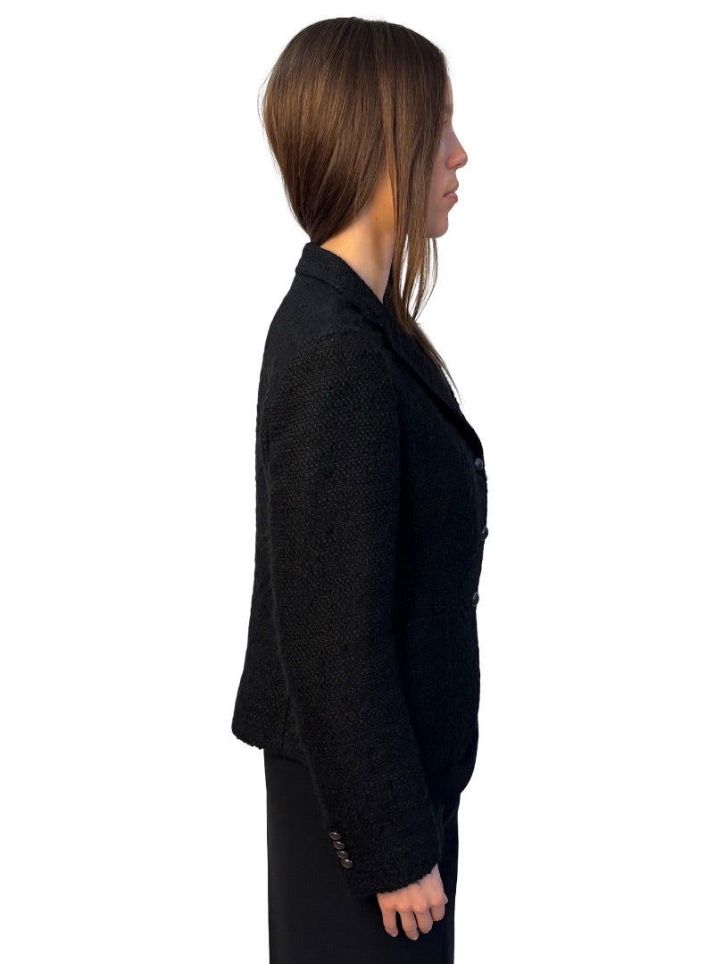 Jalouse Black Tweed Metallic Single Breasted Blazer. Size: S
