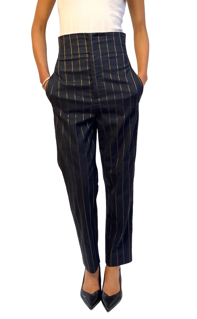 Scanlan Theodore Black/Gold Pinstripe Trouser. Size: 8