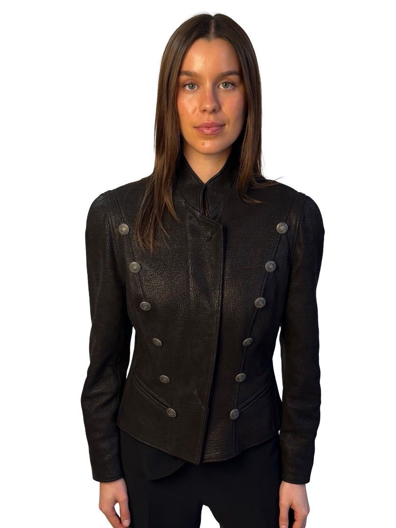 Manuela Walter Black Matte Shift Leather Jacket. Size: 38