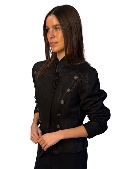 Manuela Walter Black Matte Shift Leather Jacket. Size: 38
