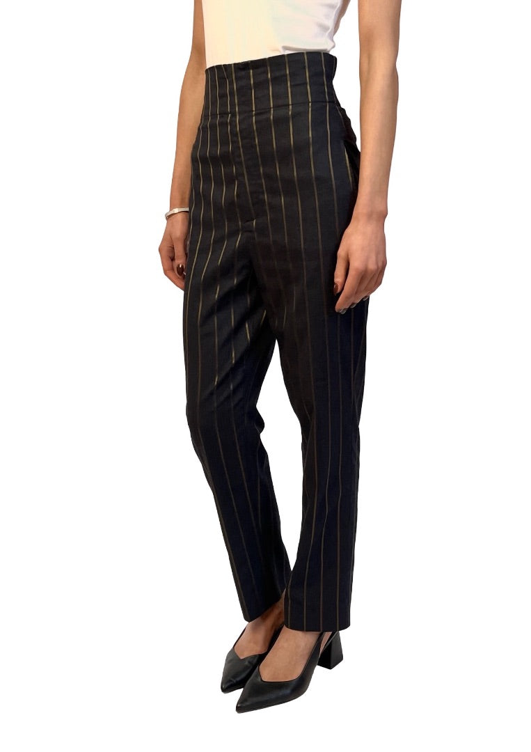 Scanlan Theodore Black/Gold Pinstripe Trouser. Size: 8