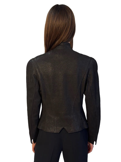 Manuela Walter Black Matte Shift Leather Jacket. Size: 38