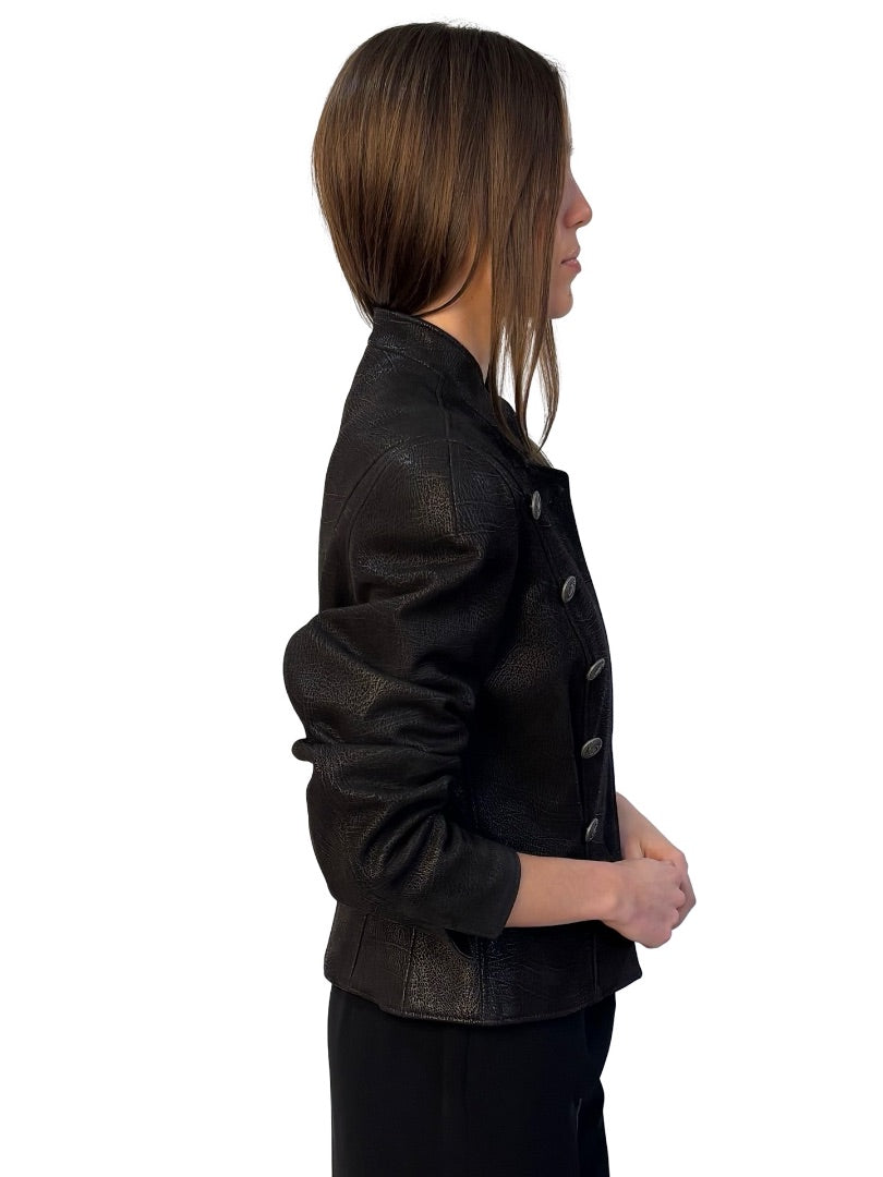 Manuela Walter Black Matte Shift Leather Jacket. Size: 38