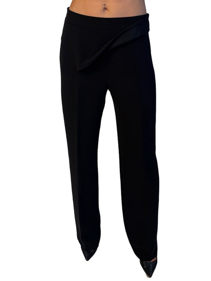 Giorgio Armani Black Silk Asymmetric Layered Waistband Trousers. Size: 40