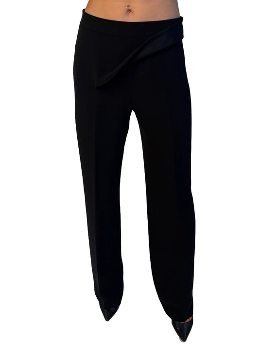Giorgio Armani Black Silk Asymmetric Layered Waistband Trousers. Size: 40