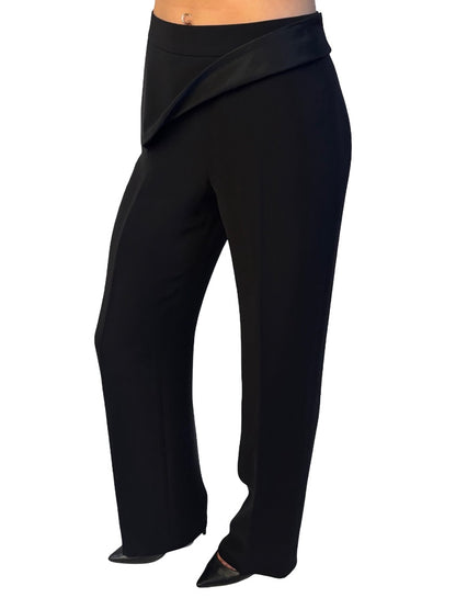 Giorgio Armani Black Silk Asymmetric Layered Waistband Trousers. Size: 40