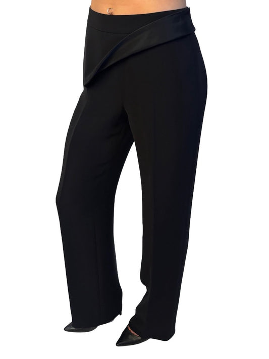 Giorgio Armani Black Silk Asymmetric Layered Waistband Trousers. Size: 40