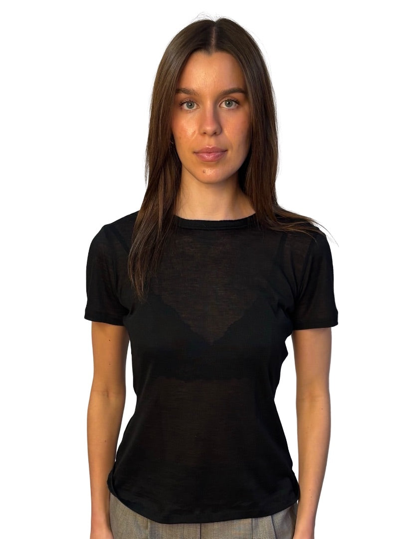 Kimmich Trikot Black Cashmere / Silk Sheer T-Shirt. Size: M