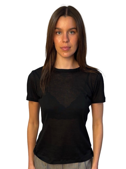 Kimmich Trikot Black Cashmere / Silk Sheer T-Shirt. Size: M