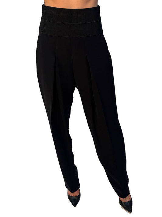 Giorgio Armani Black Elastic Waistband Pleated Pant. Size: 40