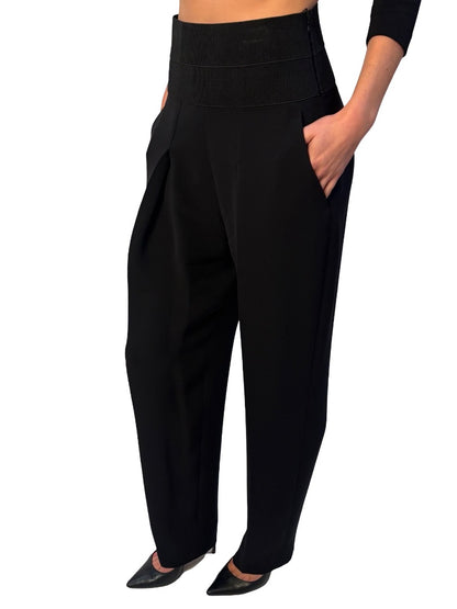 Giorgio Armani Black Elastic Waistband Pleated Pant. Size: 40