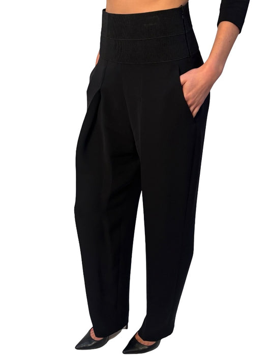 Giorgio Armani Black Elastic Waistband Pleated Pant. Size: 40
