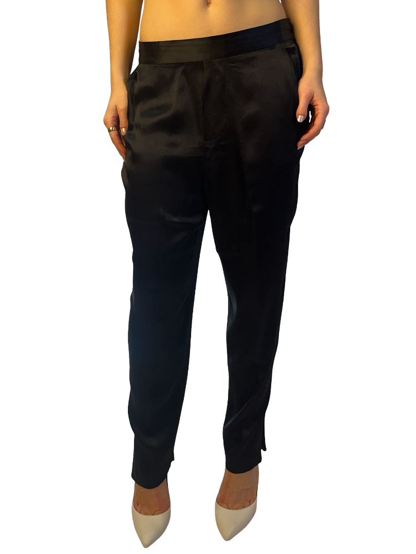Husk Black Ankle Split Satin Pants. Size: 12