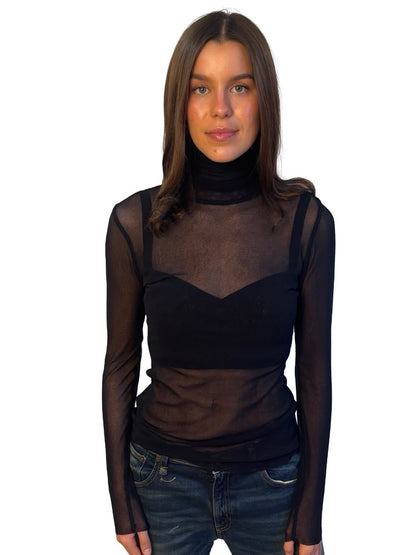 Jean Paul Gaultier Black Sheer Knit Turtle Neck. Size: M