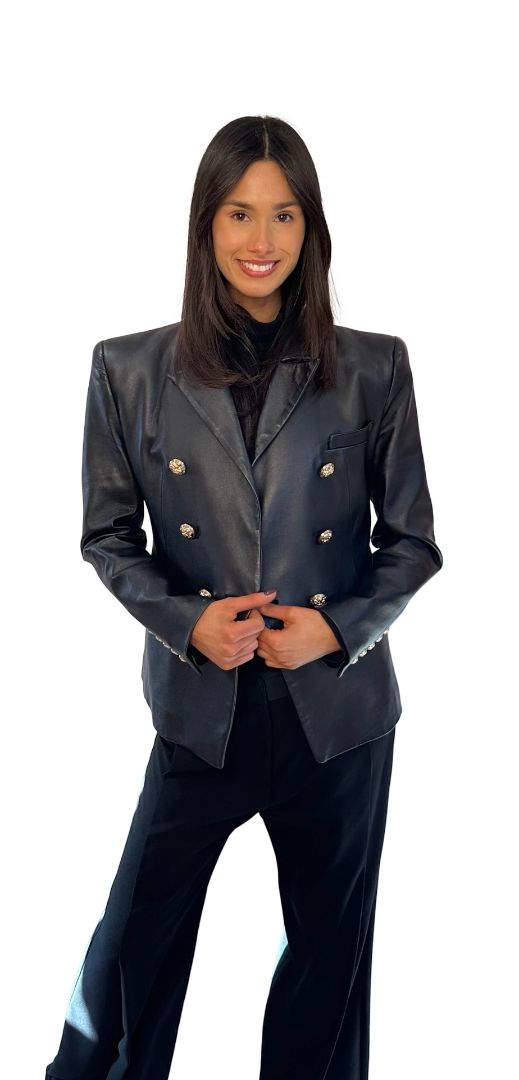 Dea Black Sheepskin Double Breasted Gold Button Jacket. Size: 12