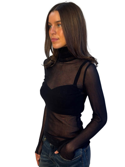 Jean Paul Gaultier Black Sheer Knit Turtle Neck. Size: M