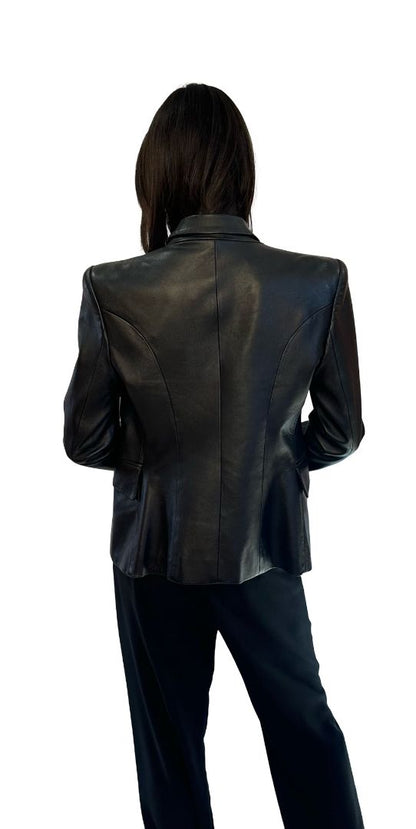Dea Black Sheepskin Double Breasted Gold Button Jacket. Size: 12