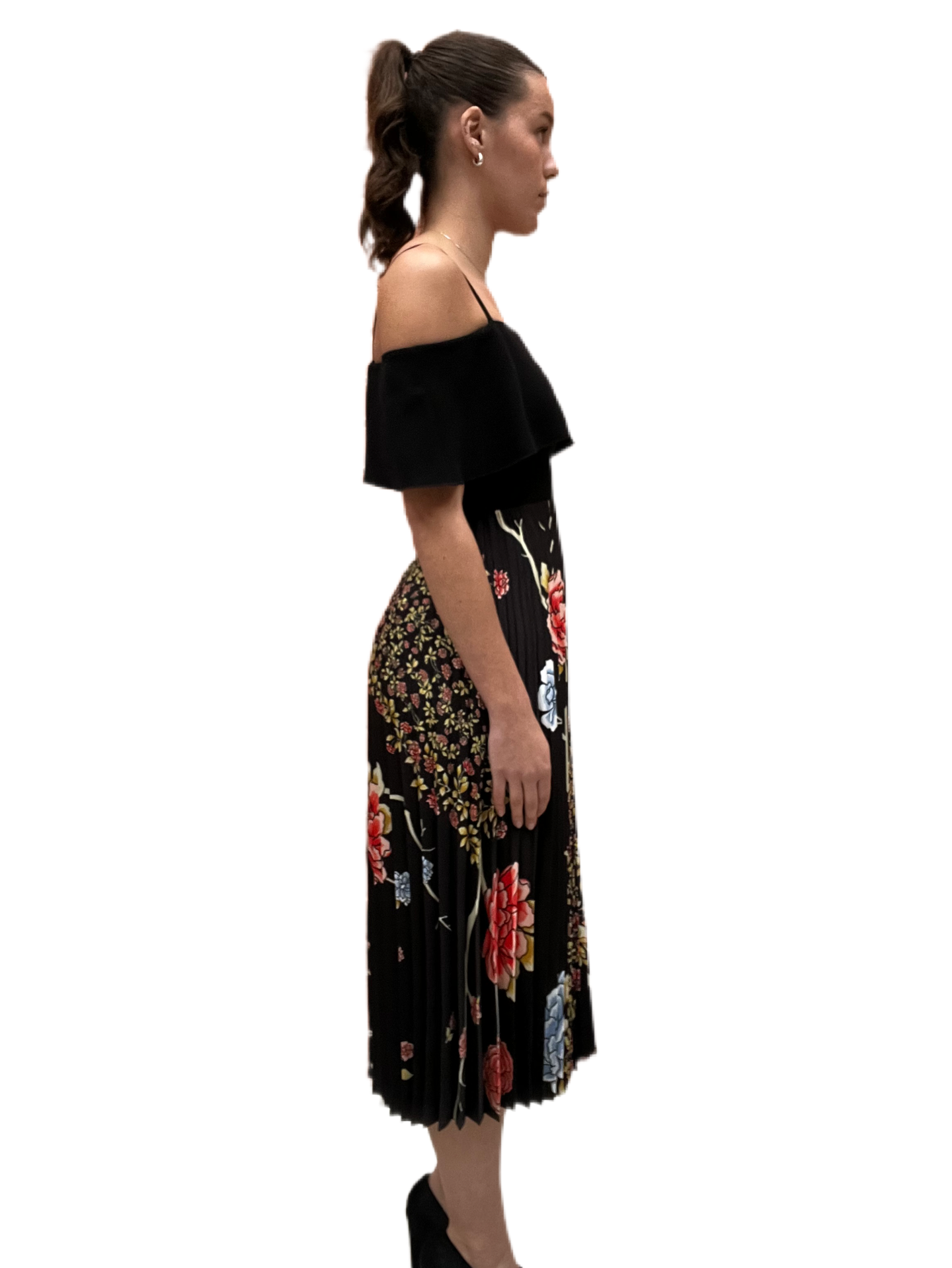 Victoria Beckham Black & Floral Dress w Pleats. Size: 8