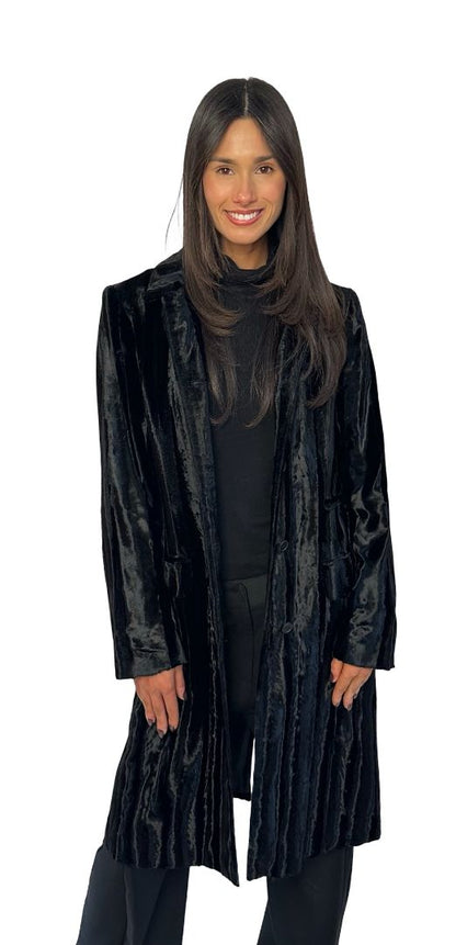 Saba Black Shiny Velvet Coat. Size: 10