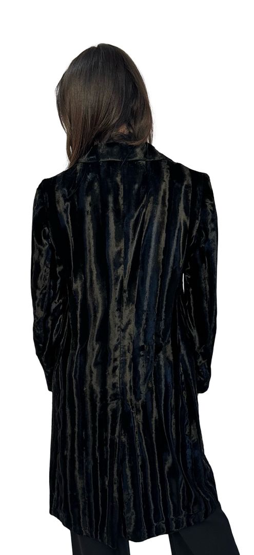 Saba Black Shiny Velvet Coat. Size: 10