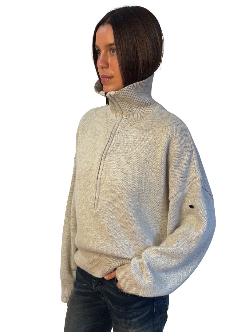 Goldbergh Neutral Alpaca/Wool 3 Quarter Zip. Size: XL