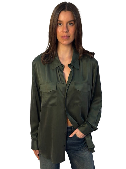 Silk Laundry Khaki Silk Pocket Longsleeve Shirt. Size: L