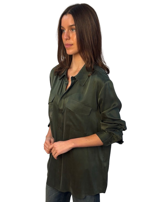 Silk Laundry Khaki Silk Pocket Longsleeve Shirt. Size: L