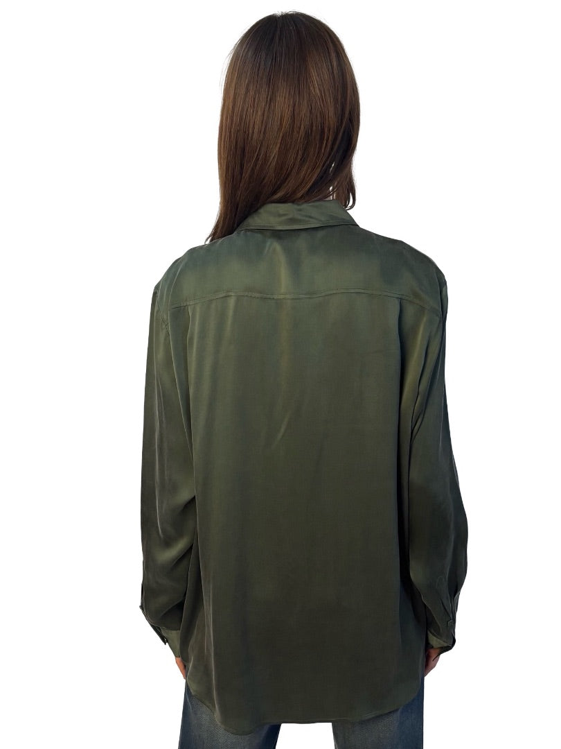 Silk Laundry Khaki Silk Pocket Longsleeve Shirt. Size: L