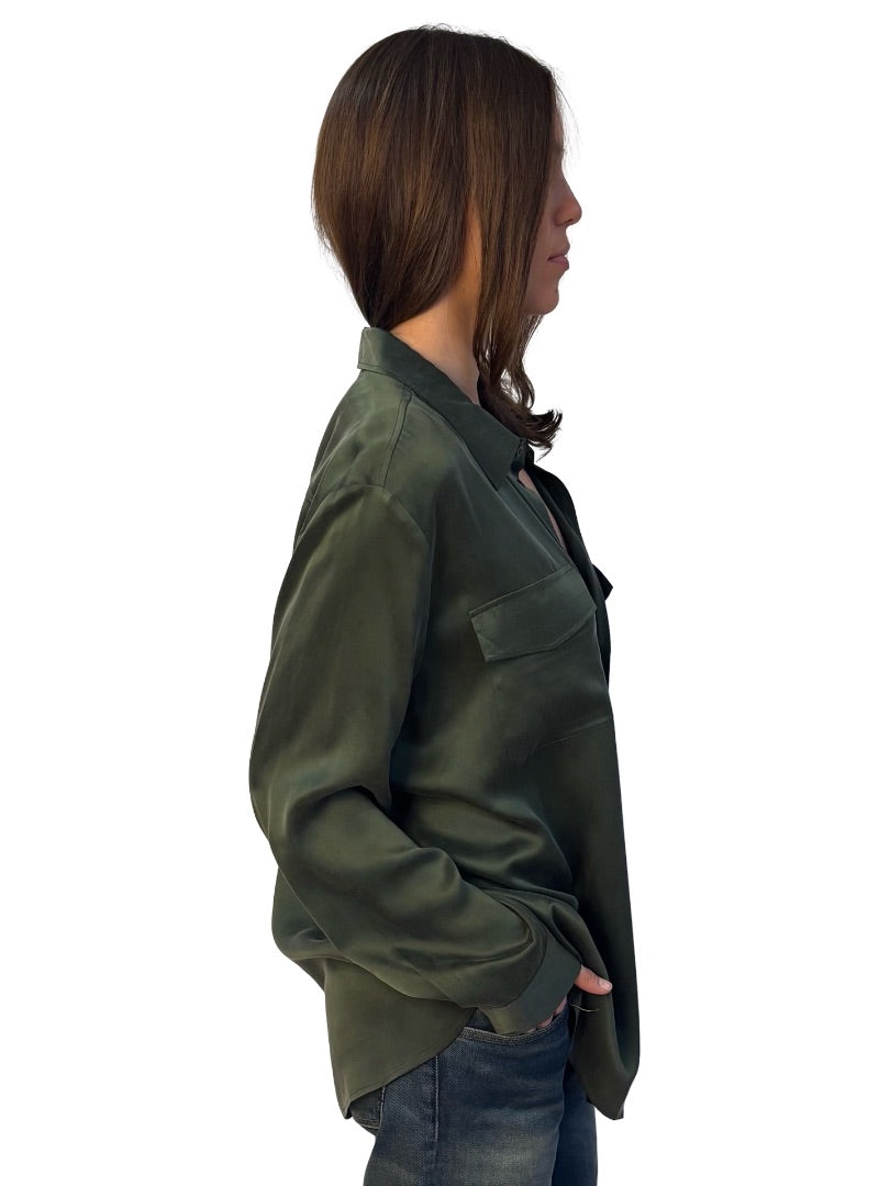 Silk Laundry Khaki Silk Pocket Longsleeve Shirt. Size: L